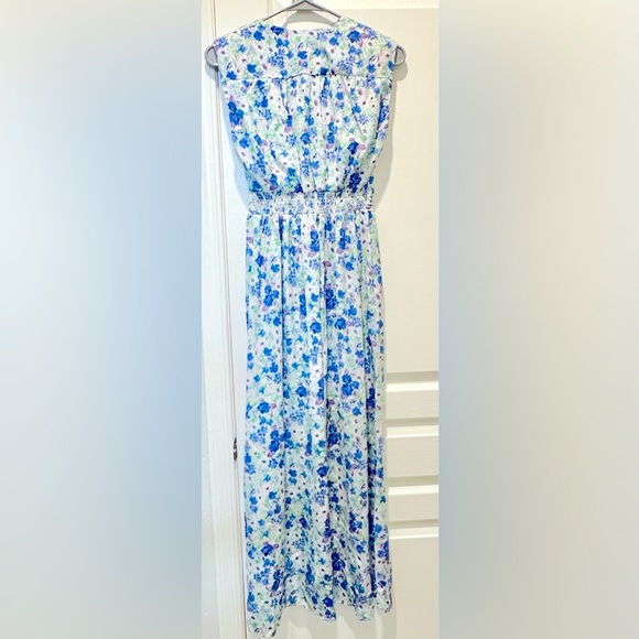 Zara Spring Bouquet Sleeveless Maxi Dress Plunging V-Neck Front Button Loops - Picture 7 of 11